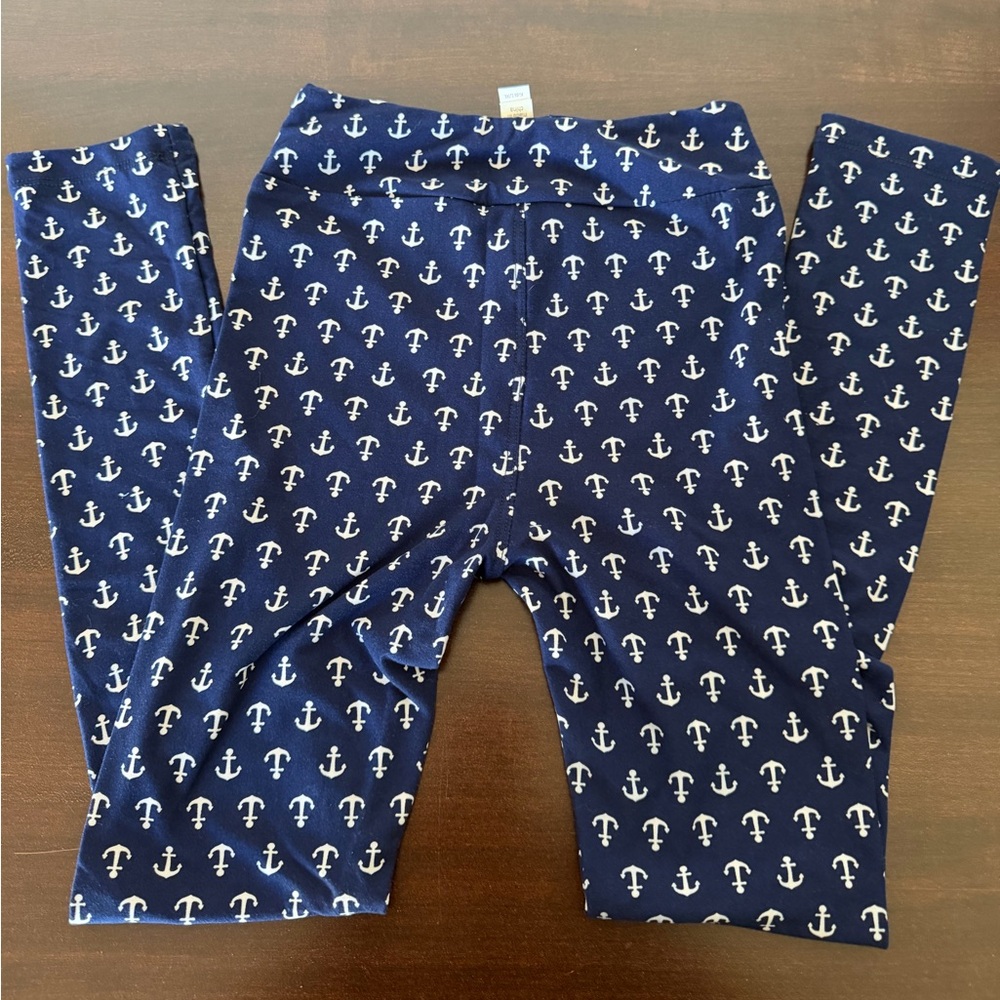 NWOT LulaRoe 4th of July Kids Leggings Blue with white anchors - L/XL